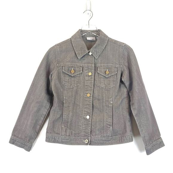 Chico's Platinum Womens Denim Jean Jacket Metallic Gray/Gold Shimmer Small (0) - Picture 1 of 6